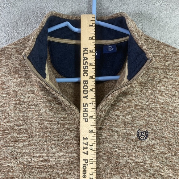 Chaps Sweater Men Large Brown 1/4 Zip Pullover Fleece Sweatshirt Pockets Logo - Picture 11 of 16